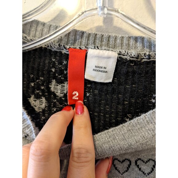 Vintage Y2K Grey Heart Sweater 3/4 Sleeve Cute Romantic Fall Crew Neck Sz S - Picture 8 of 9